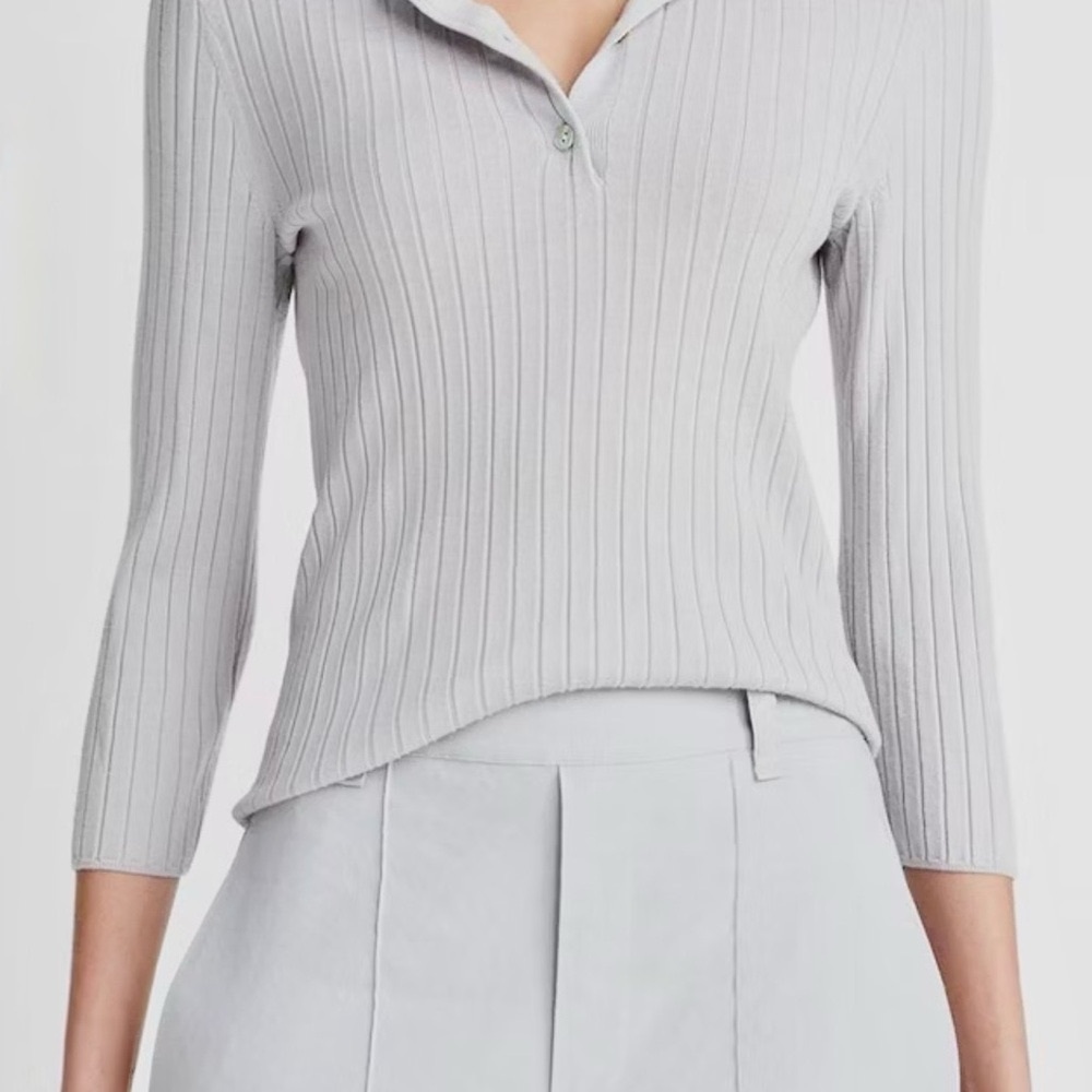 NEW WITH TAGS. Ribbed Wool Three-Quarter-Sleeve
Polo Sweater size Medium